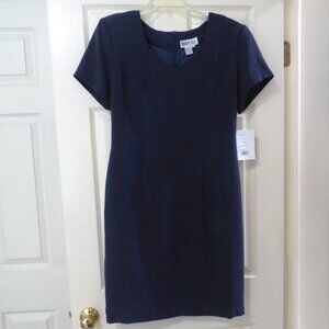 Bobbie Bee Navy Blue Lined V-neck Textured Silk Shift Dress NWT size 12